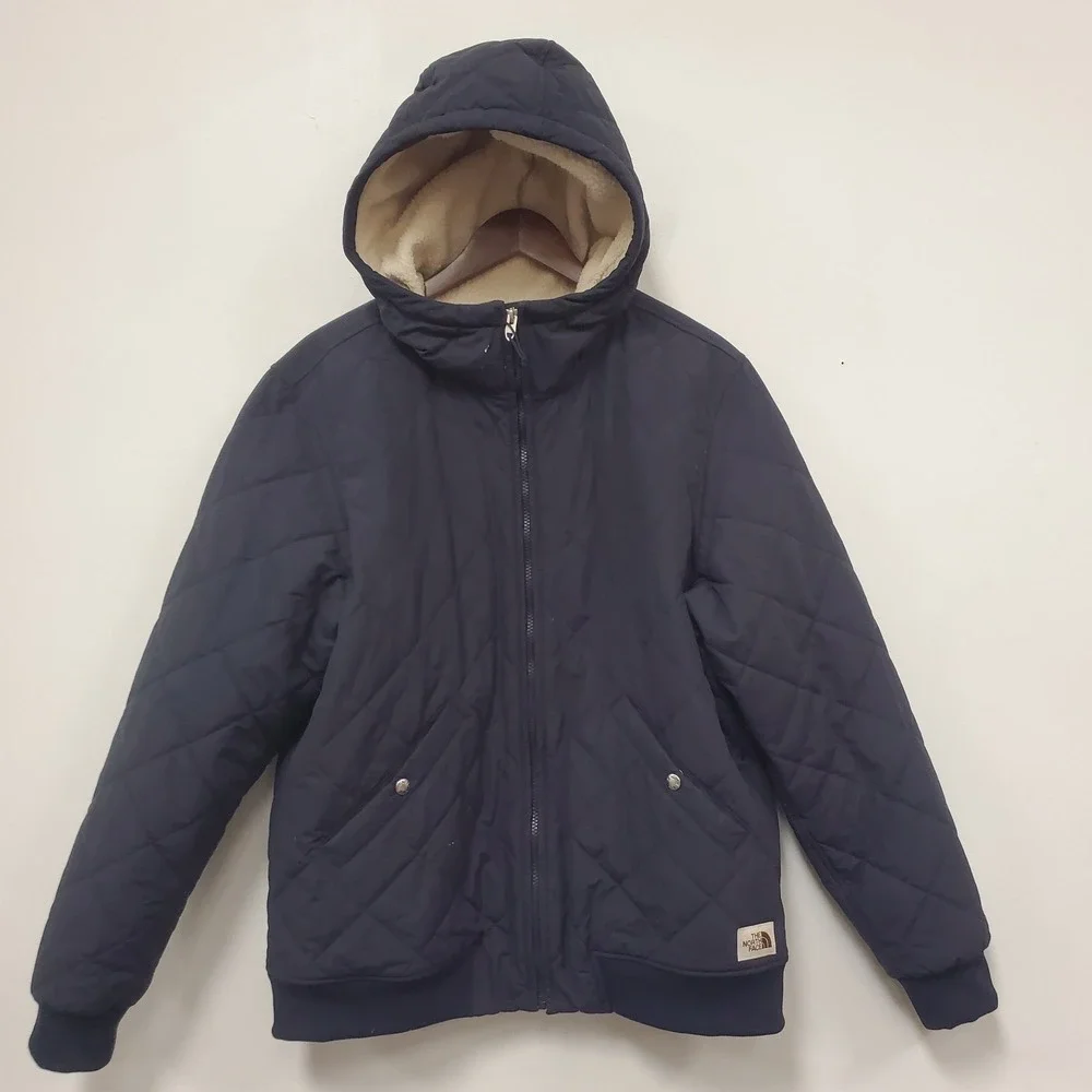 North Face Mens Cuchilla Quilted Jacket Size L Blue Insulated Fleece Lined Hood